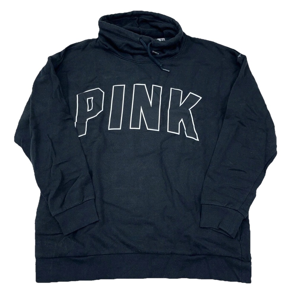 Victoria Secret PINK Sweatshirt Women XS Black Pullover‎ Turtleneck Sweater VTG